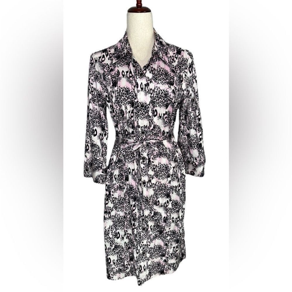 St. John Sport Pink and Black Leopard Print Shirt Dress| Size M - Picture 1 of 9